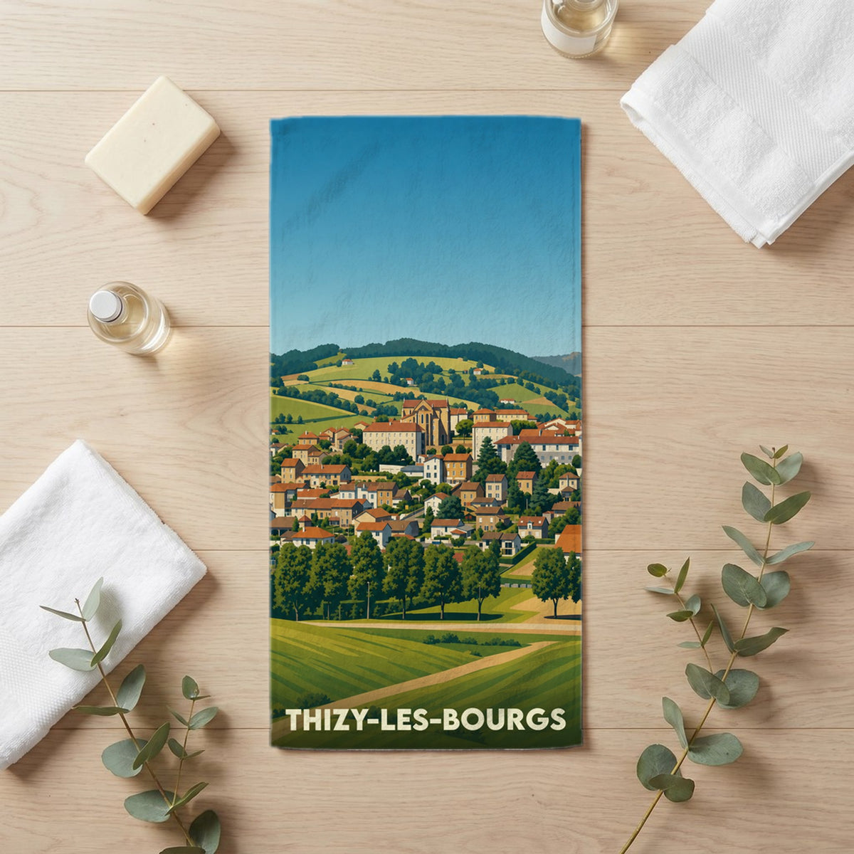 Serviette de bain 30 cm x 60 cm souvenir de Thizy-les-Bourgs