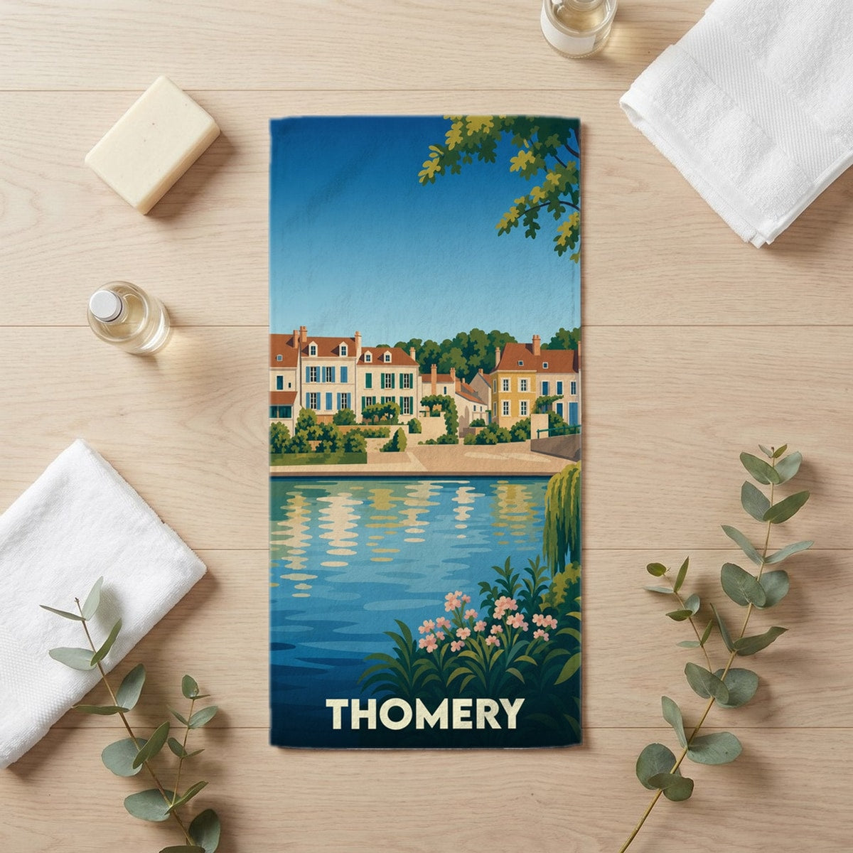 Serviette de bain 30 cm x 60 cm souvenir de Thomery
