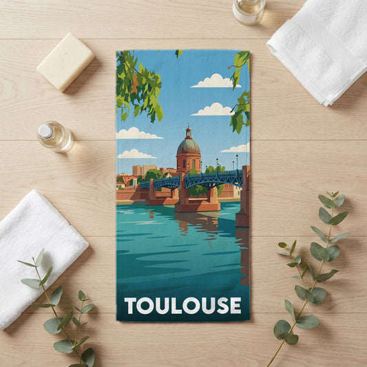 Serviette de bain 30 cm x 60 cm souvenir de Toulouse