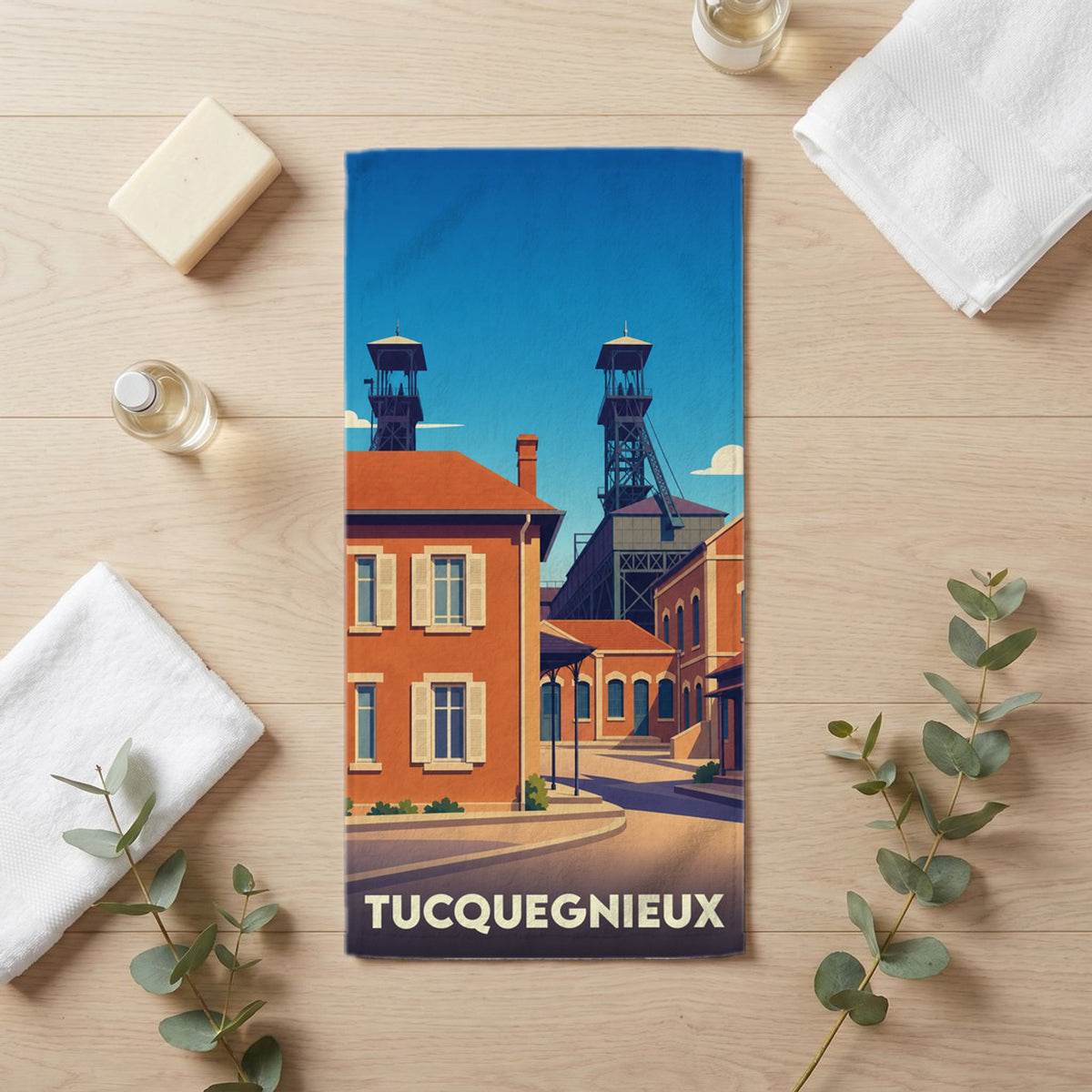 Serviette de bain 30 cm x 60 cm souvenir de Tucquegnieux
