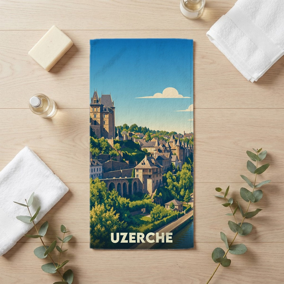 Serviette de bain 30 cm x 60 cm souvenir de Uzerche