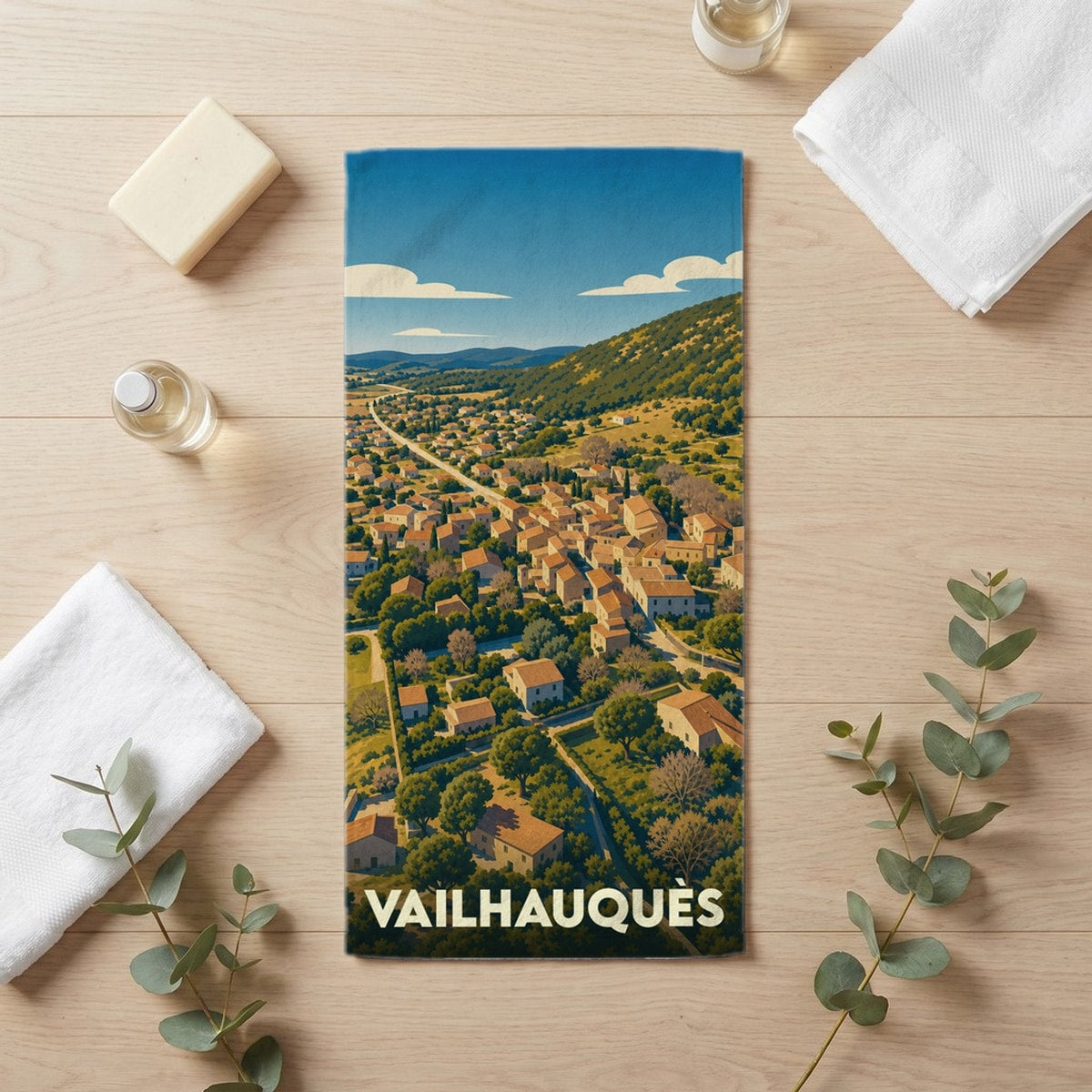 Serviette de bain 30 cm x 60 cm souvenir de Vailhauquès