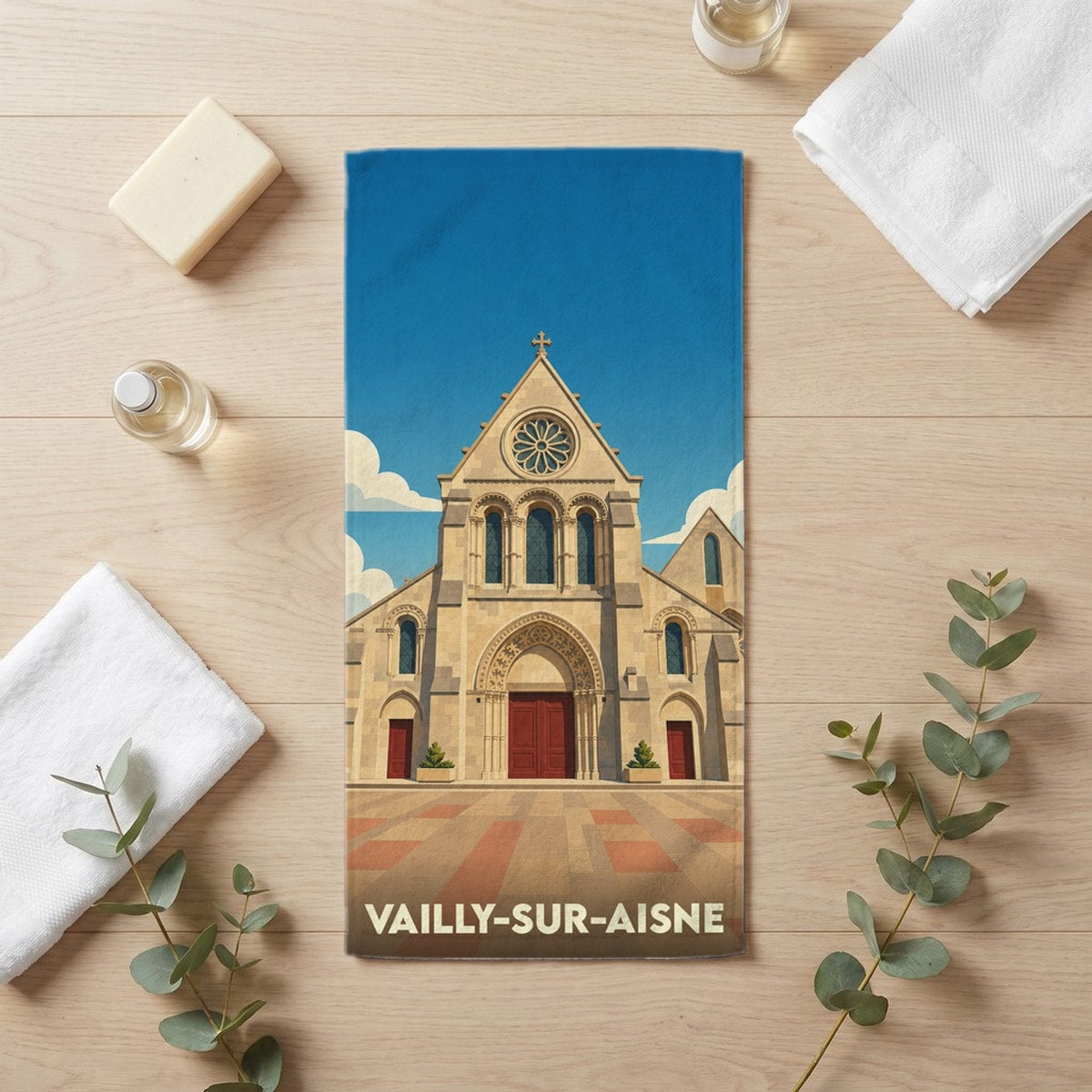 Serviette de bain 30 cm x 60 cm souvenir de Vailly-sur-Aisne