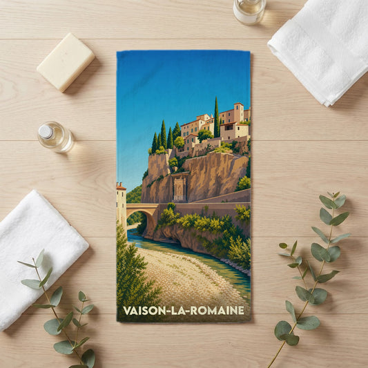 Serviette de bain 30 cm x 60 cm souvenir de Vaison-la-Romaine