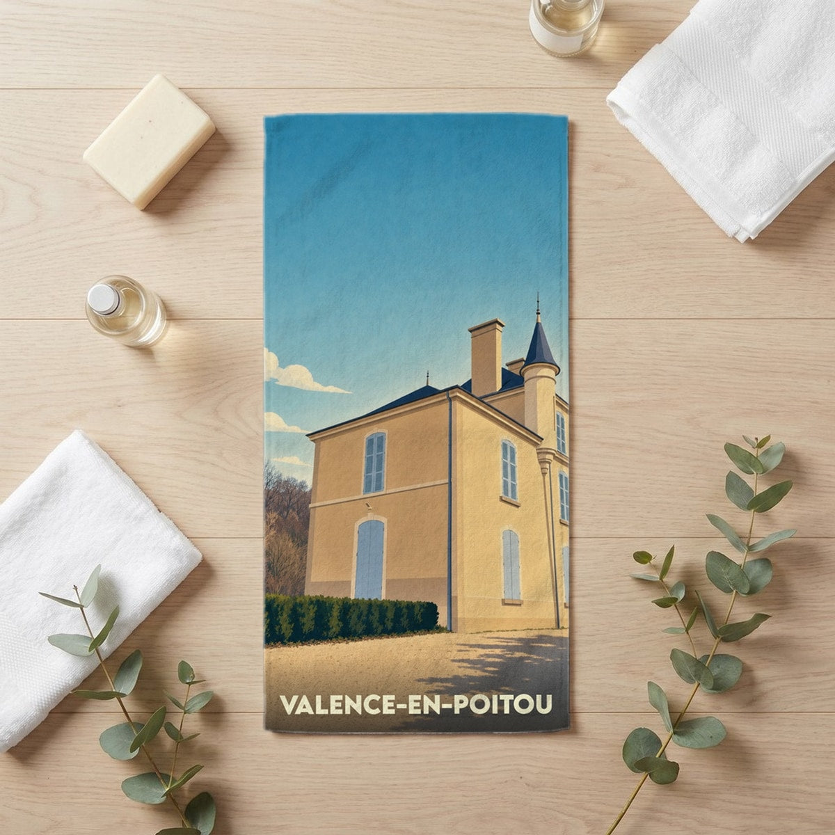 Serviette de bain 30 cm x 60 cm souvenir de Valence-en-Poitou