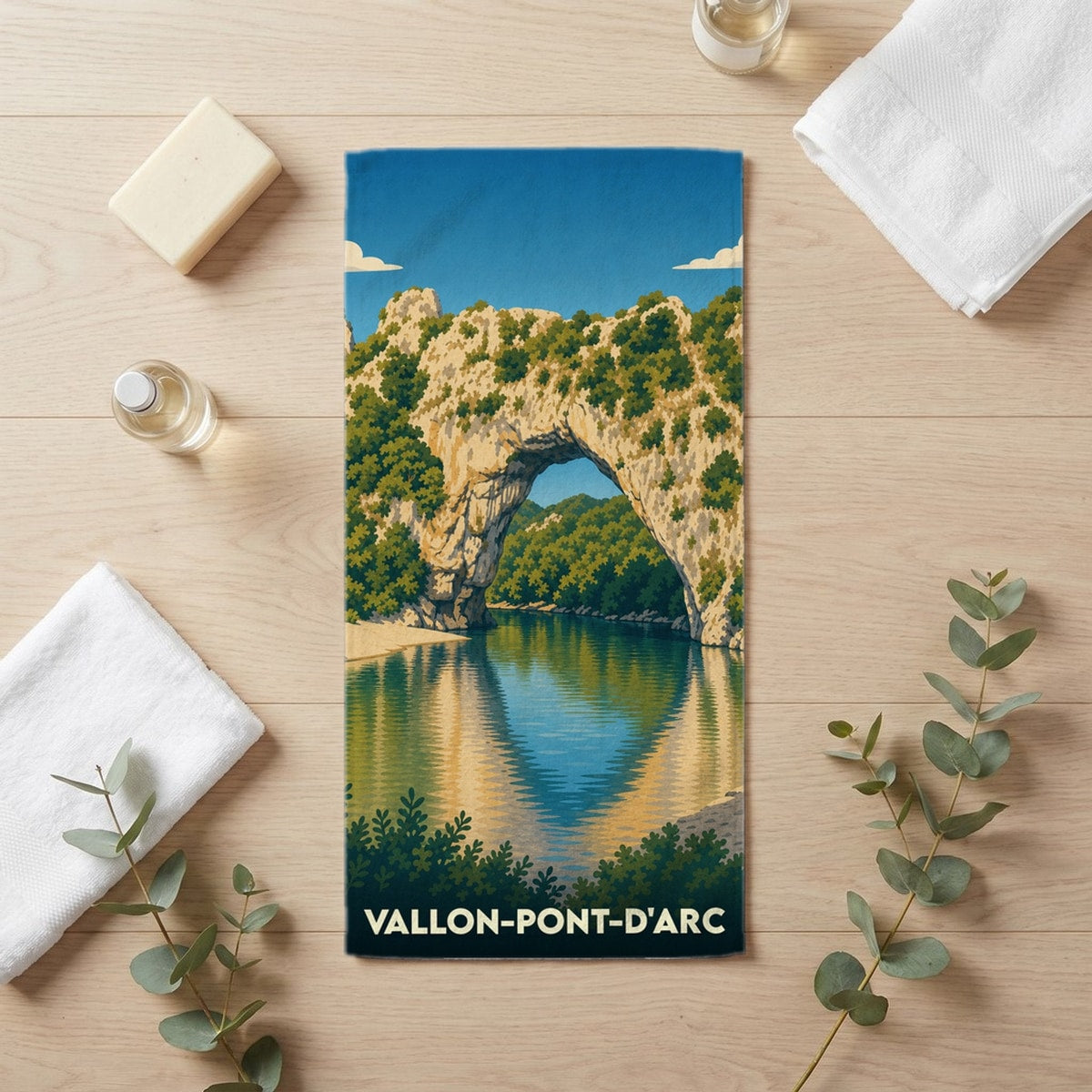 Serviette de bain 30 cm x 60 cm souvenir de Vallon-Pont-d'Arc