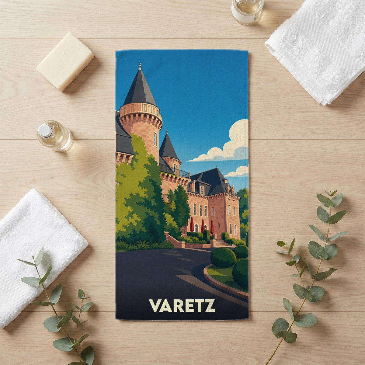 Serviette de bain 30 cm x 60 cm souvenir de Varetz