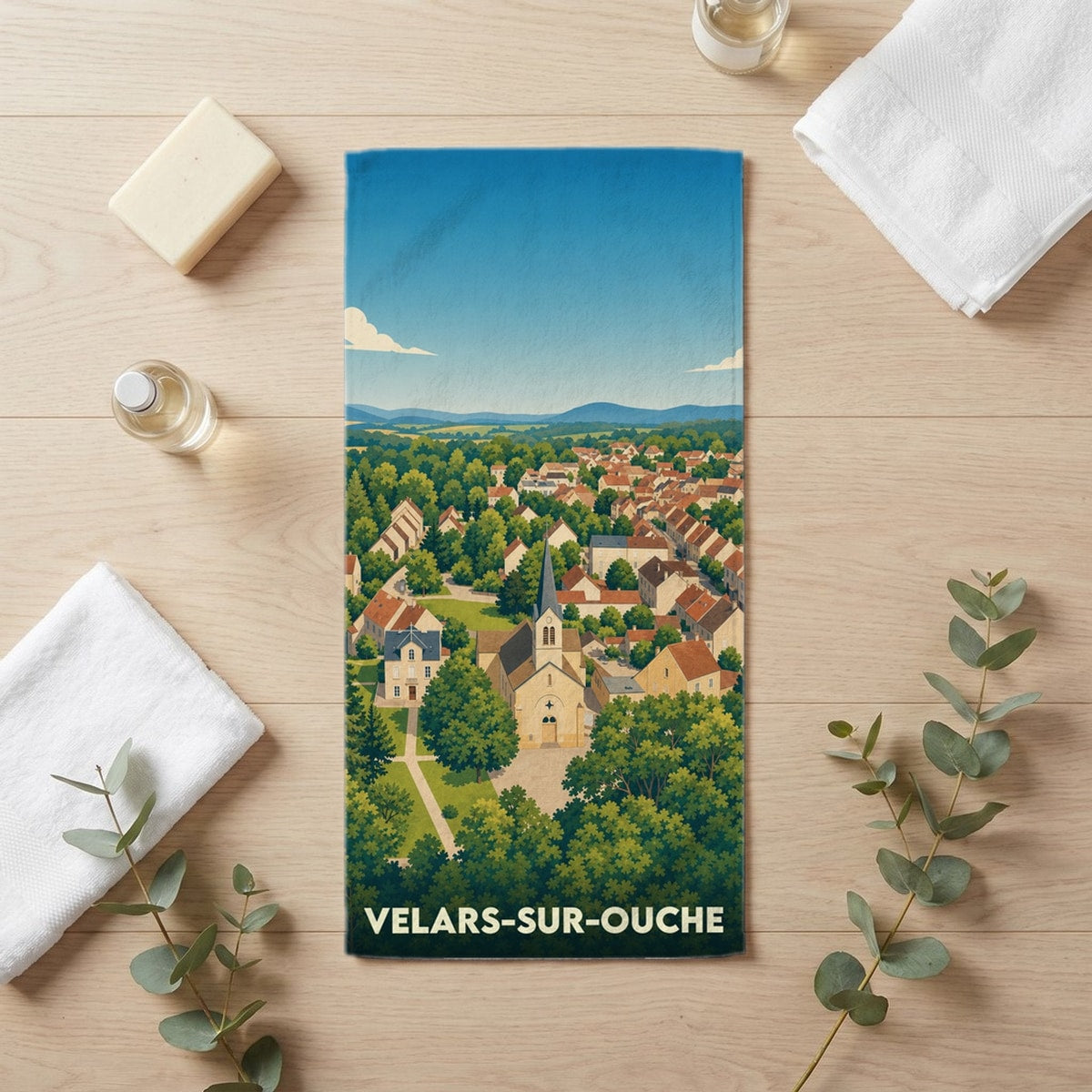 Serviette de bain 30 cm x 60 cm souvenir de Velars-sur-Ouche