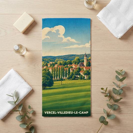 Serviette de bain 30 cm x 60 cm souvenir de Vercel-Villedieu-le-Camp