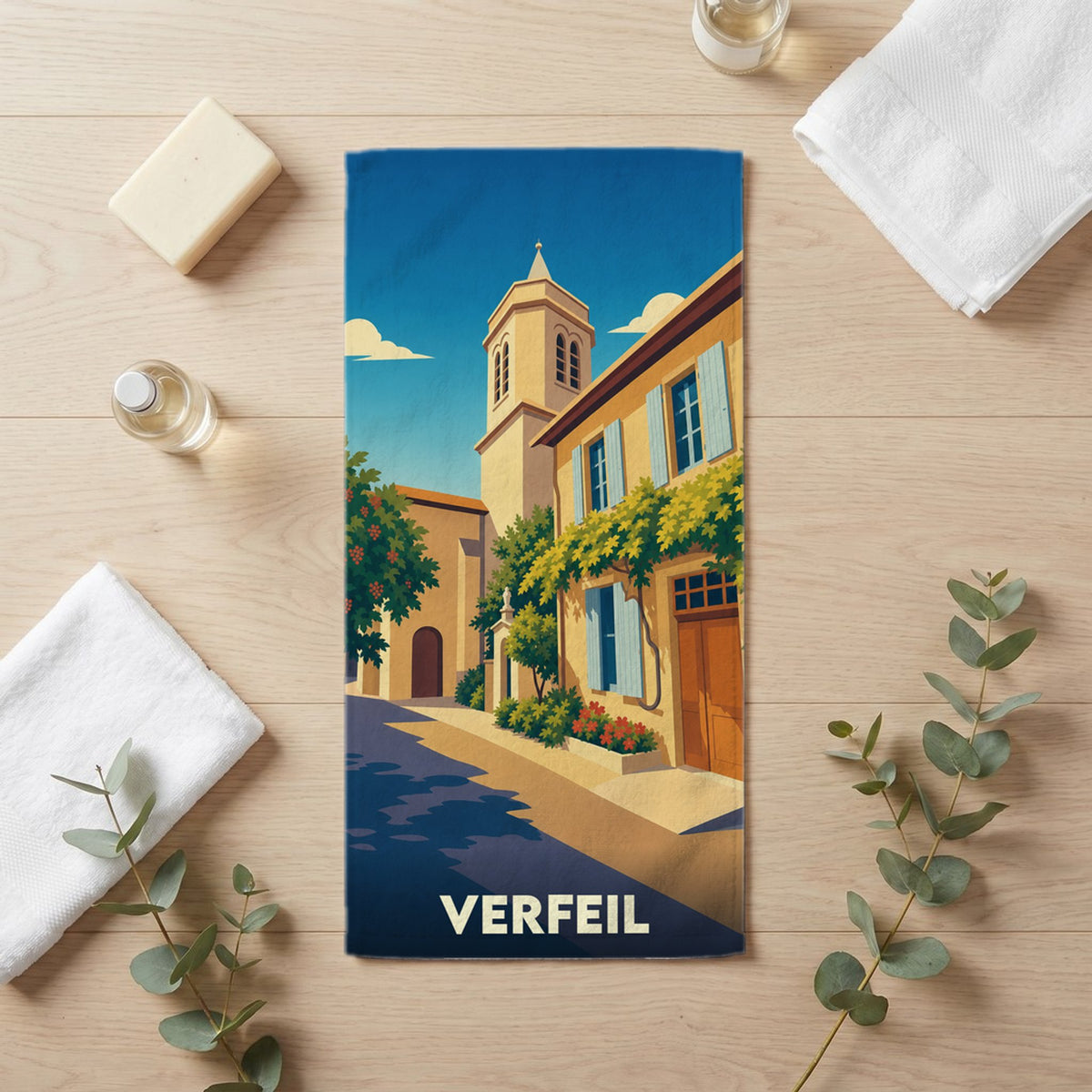 Serviette de bain 30 cm x 60 cm souvenir de Verfeil