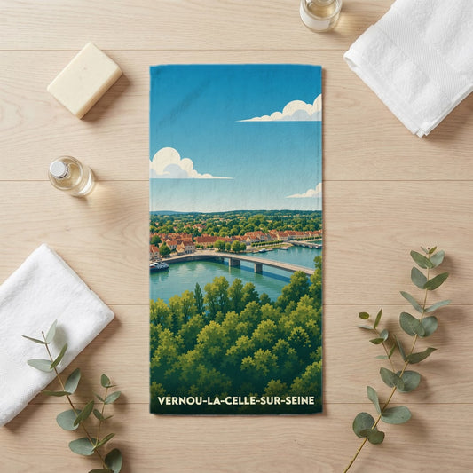 Serviette de bain 30 cm x 60 cm souvenir de Vernou-la-Celle-sur-Seine