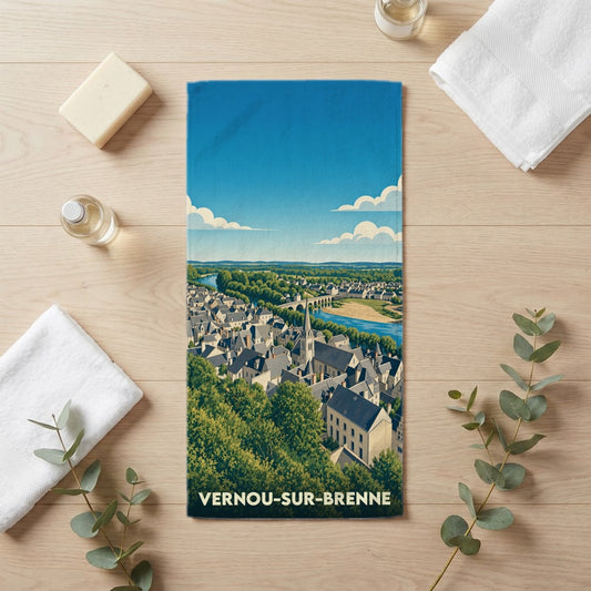 Serviette de bain 30 cm x 60 cm souvenir de Vernou-sur-Brenne