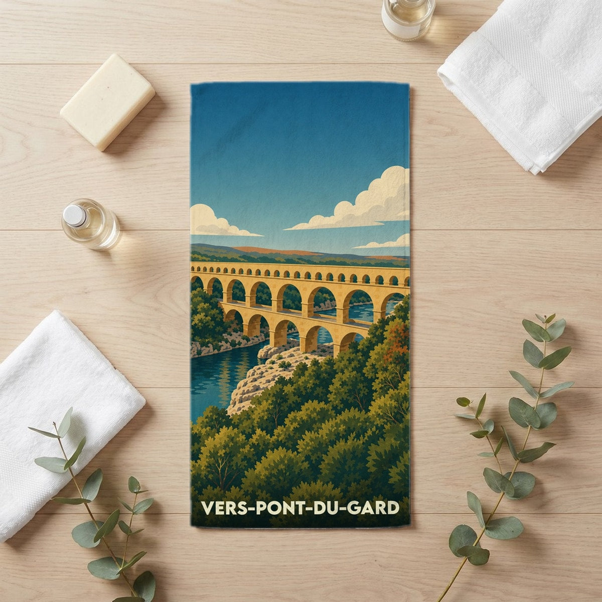 Serviette de bain 30 cm x 60 cm souvenir de Vers-Pont-du-Gard