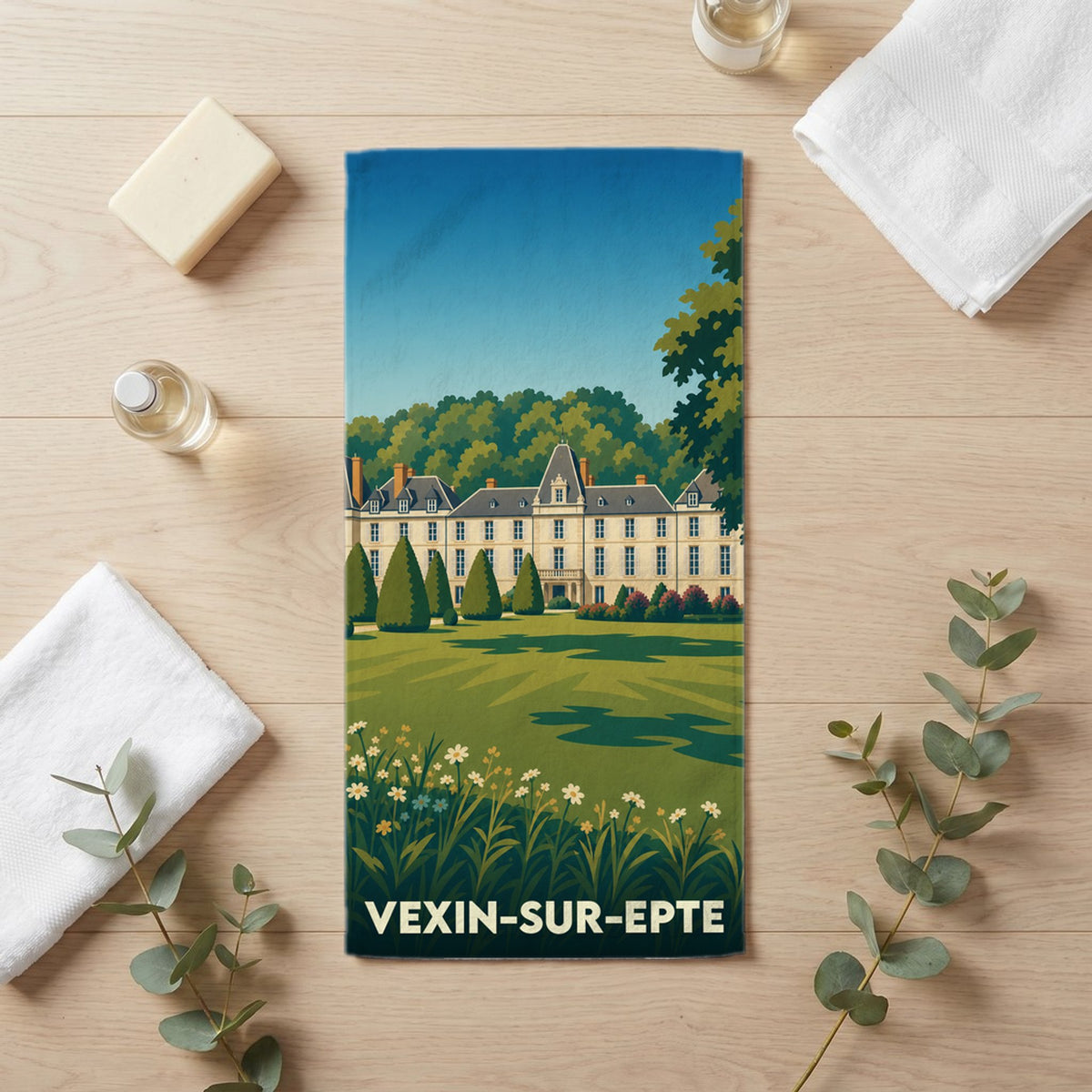 Serviette de bain 30 cm x 60 cm souvenir de Vexin-sur-Epte