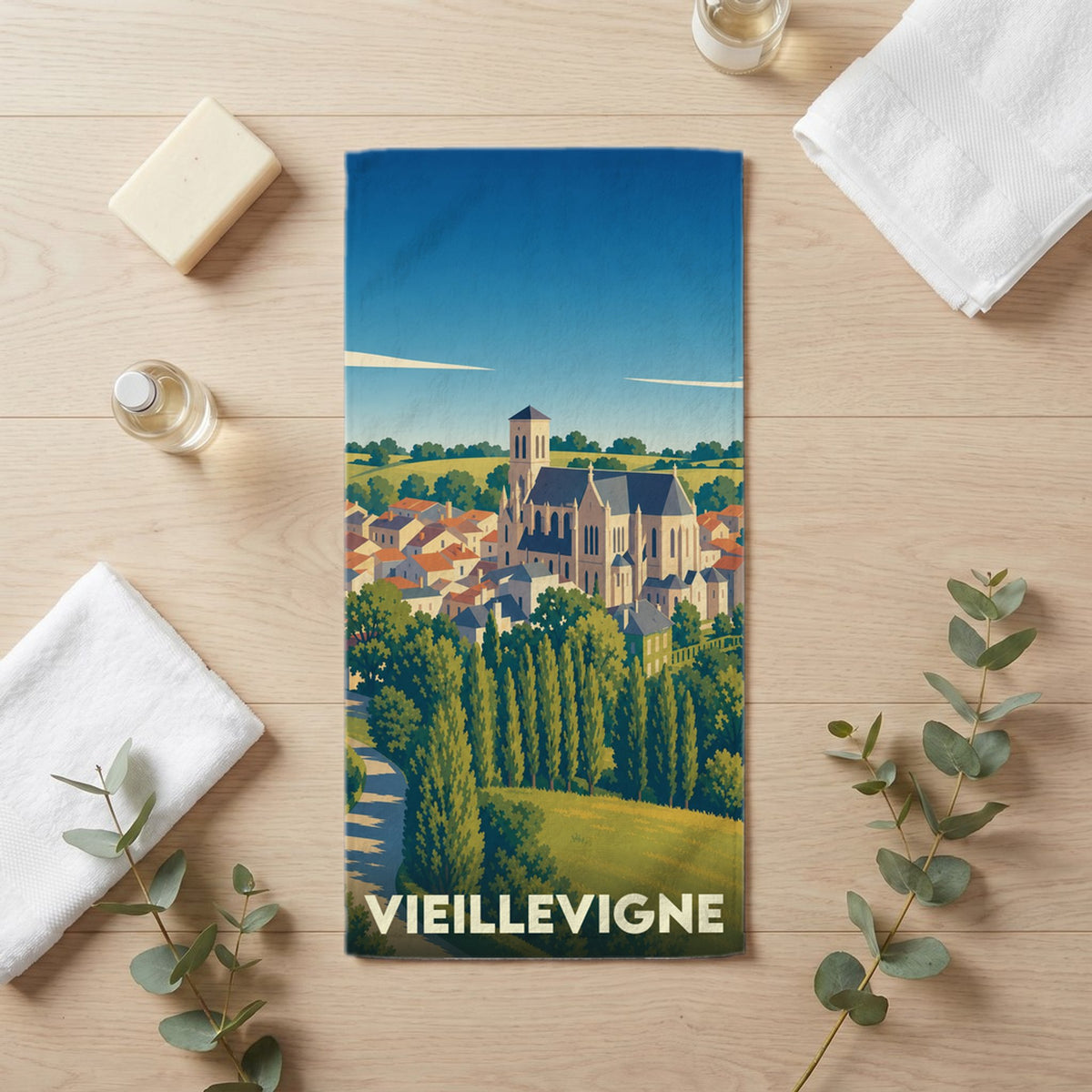 Serviette de bain 30 cm x 60 cm souvenir de Vieillevigne