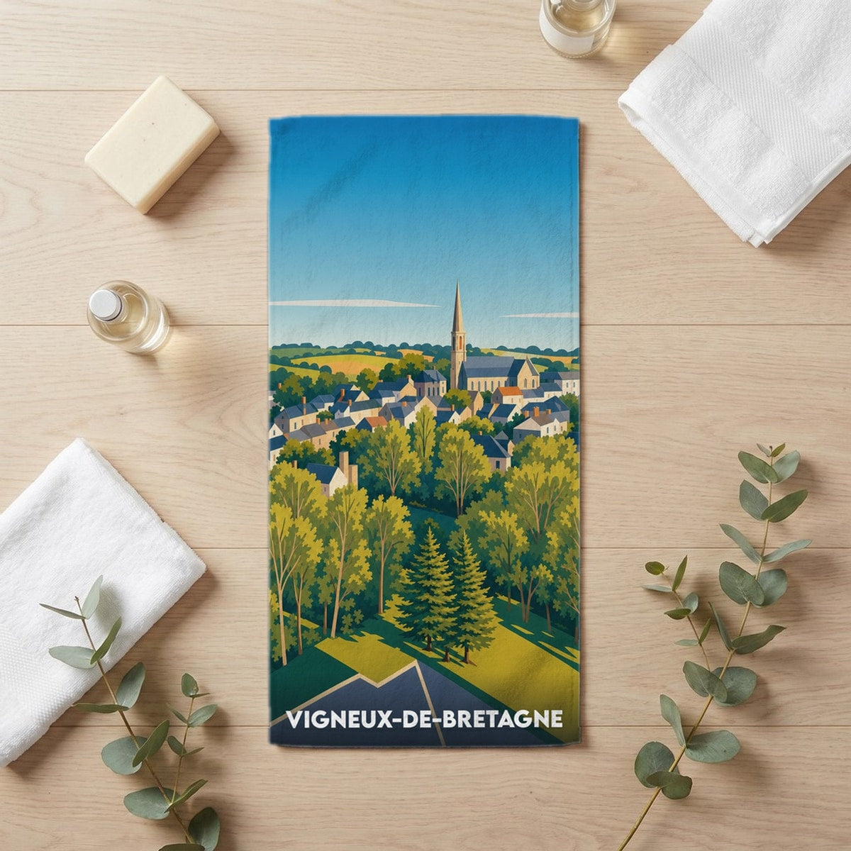 Serviette de bain 30 cm x 60 cm souvenir de Vigneux-de-Bretagne