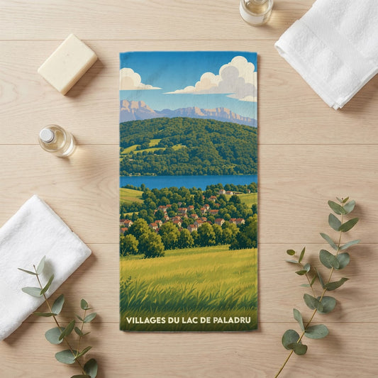 Serviette de bain 30 cm x 60 cm souvenir de Villages du Lac de Paladru