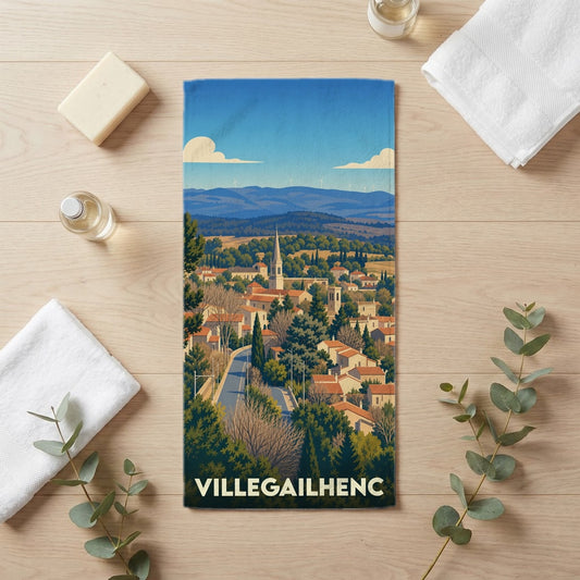 Serviette de bain 30 cm x 60 cm souvenir de Villegailhenc