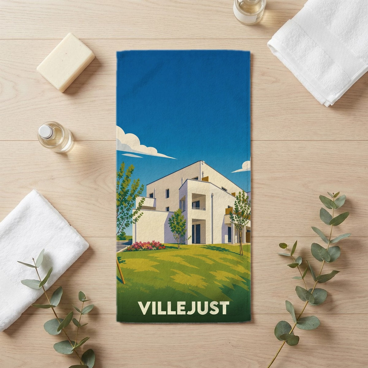 Serviette de bain 30 cm x 60 cm souvenir de Villejust