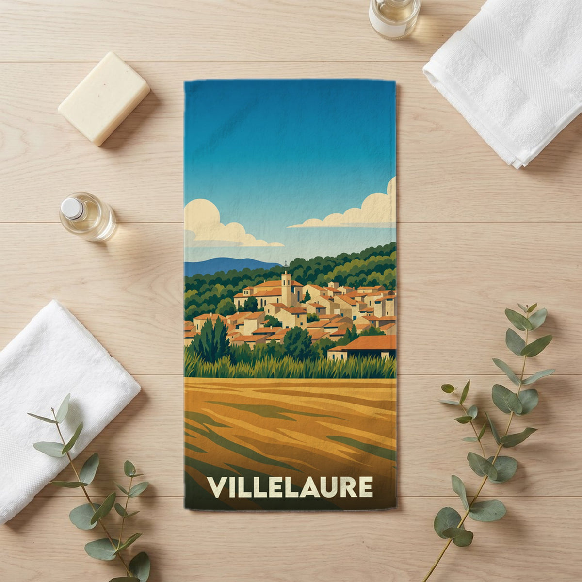 Serviette de bain 30 cm x 60 cm souvenir de Villelaure