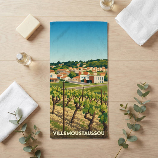 Serviette de bain 30 cm x 60 cm souvenir de Villemoustaussou