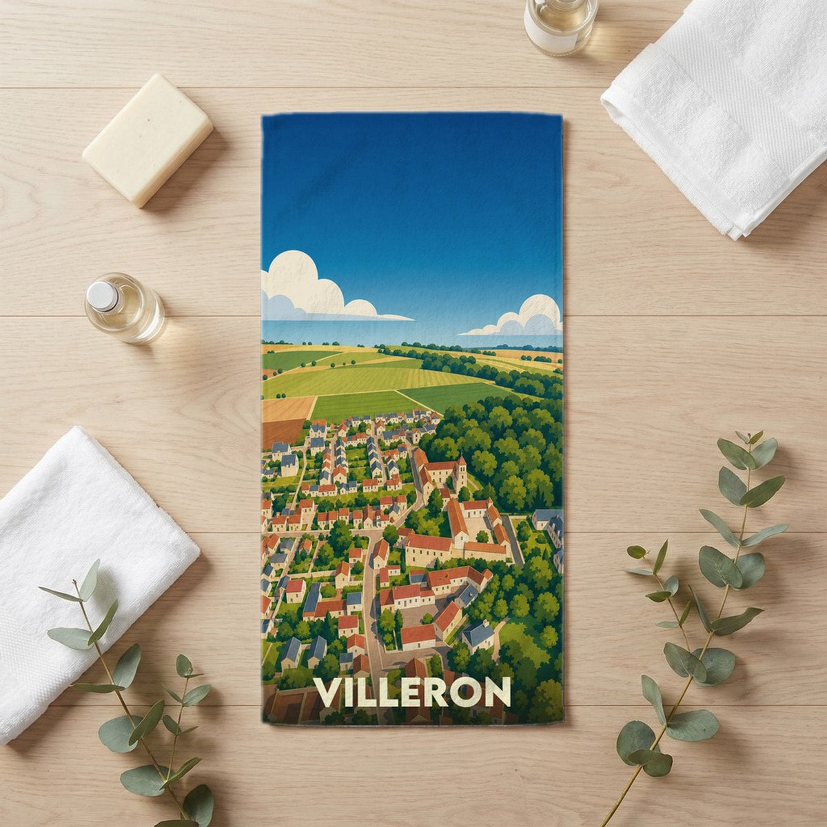 Serviette de bain 30 cm x 60 cm souvenir de Villeron