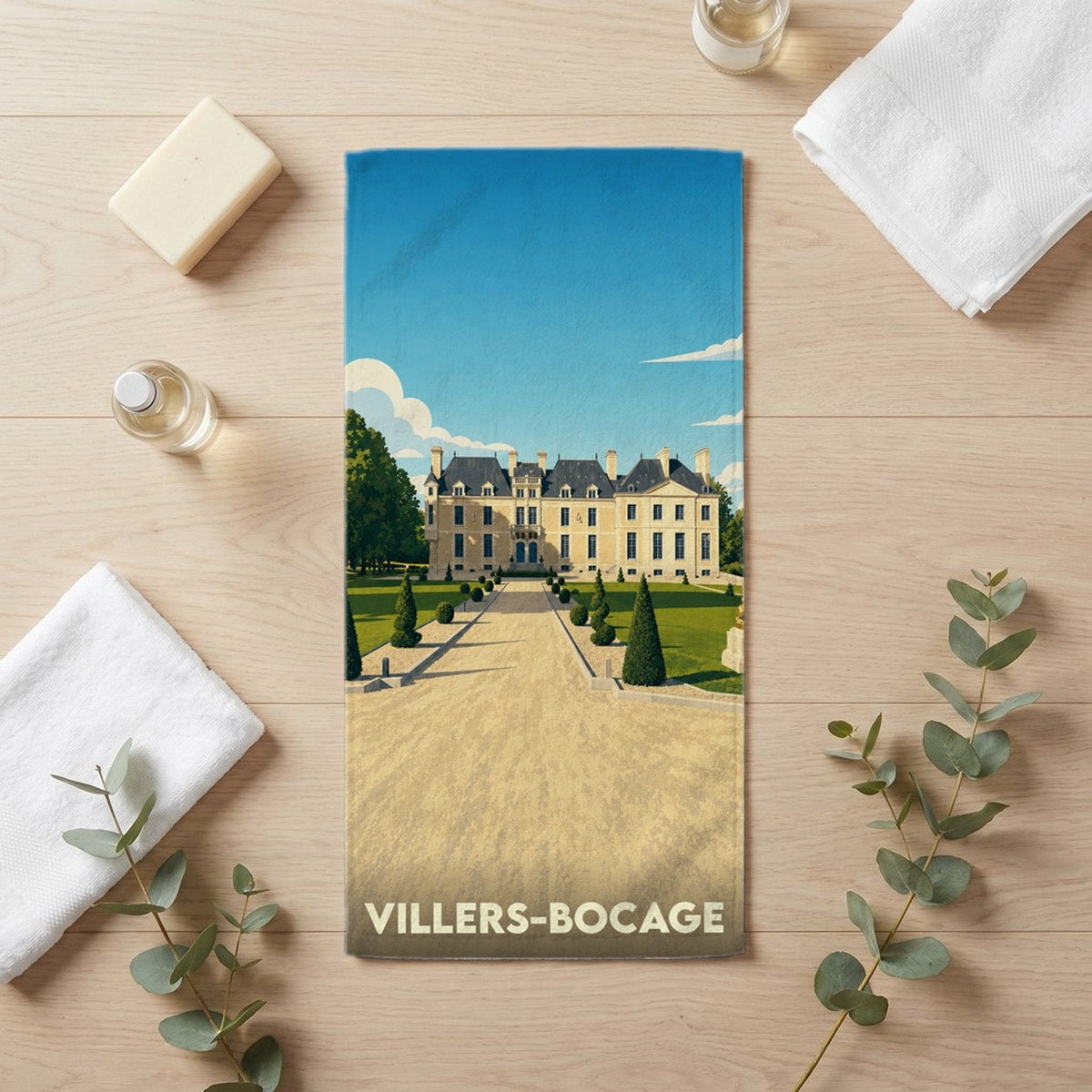 Serviette de bain 30 cm x 60 cm souvenir de Villers-Bocage