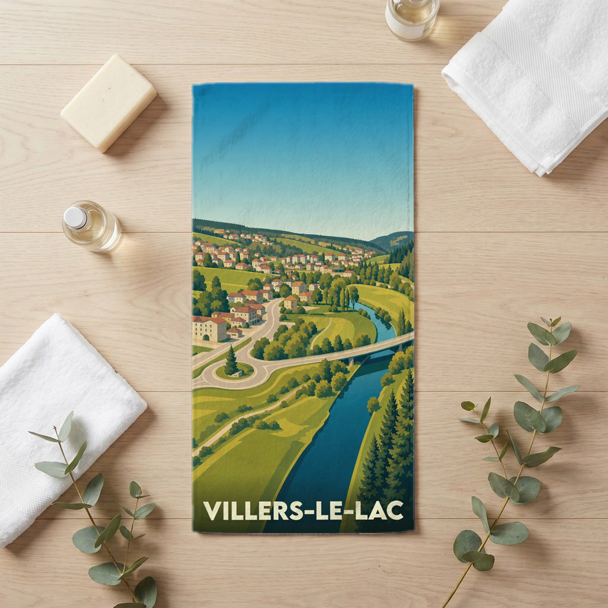 Serviette de bain 30 cm x 60 cm souvenir de Villers-le-Lac