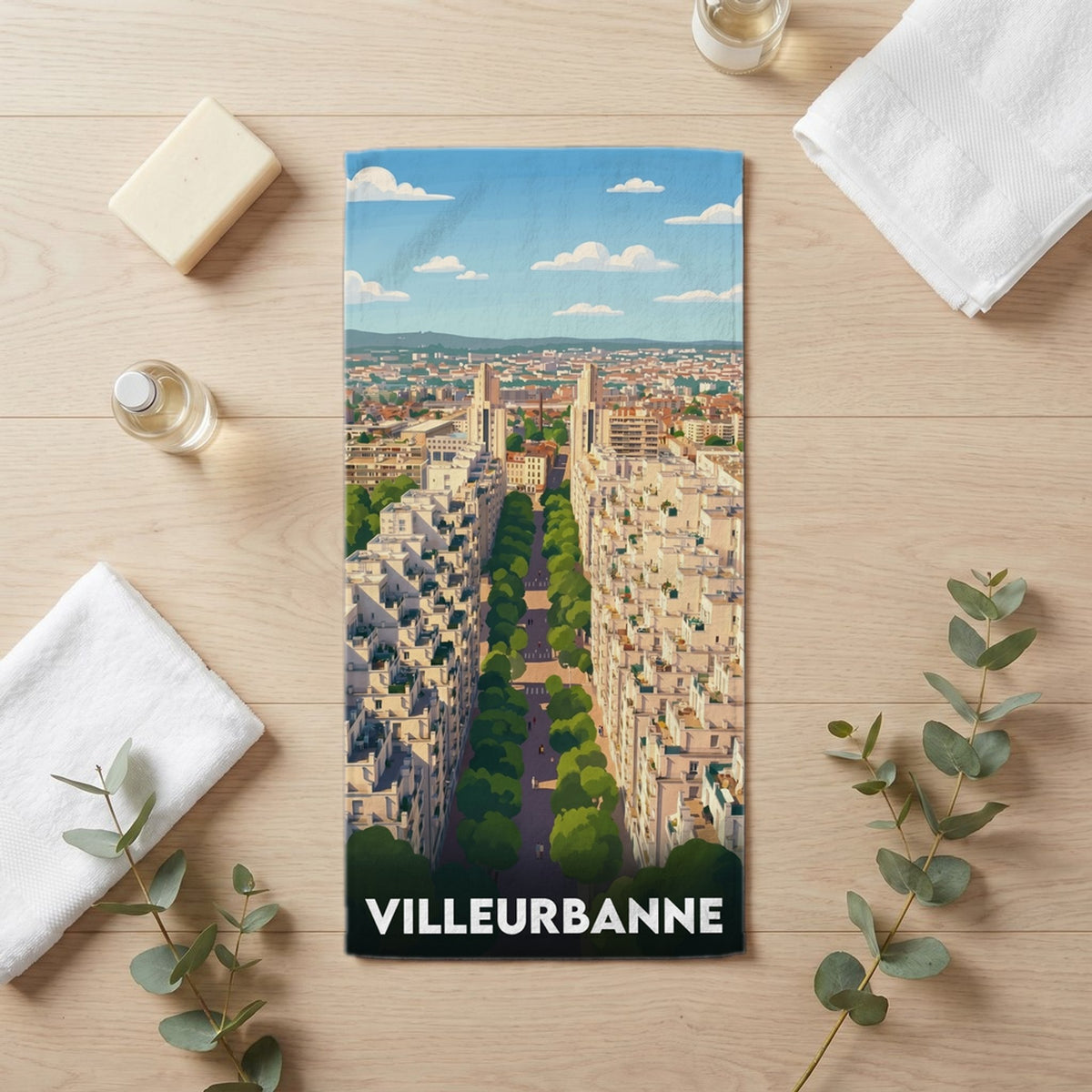 Serviette de bain 30 cm x 60 cm souvenir de Villeurbanne