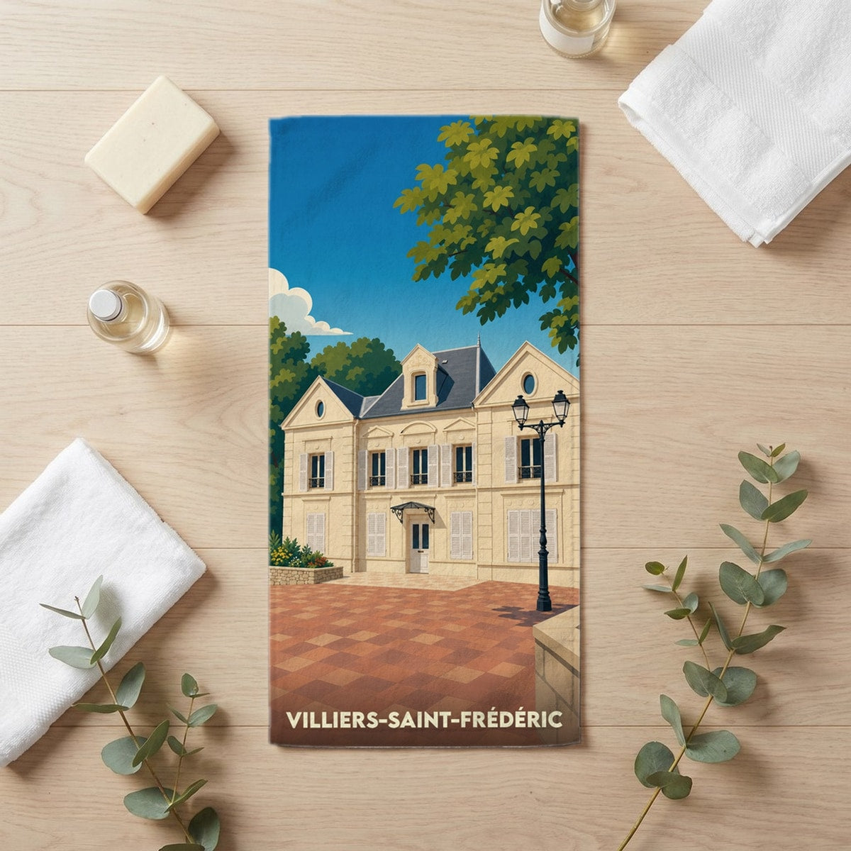 Serviette de bain 30 cm x 60 cm souvenir de Villiers-Saint-Frédéric