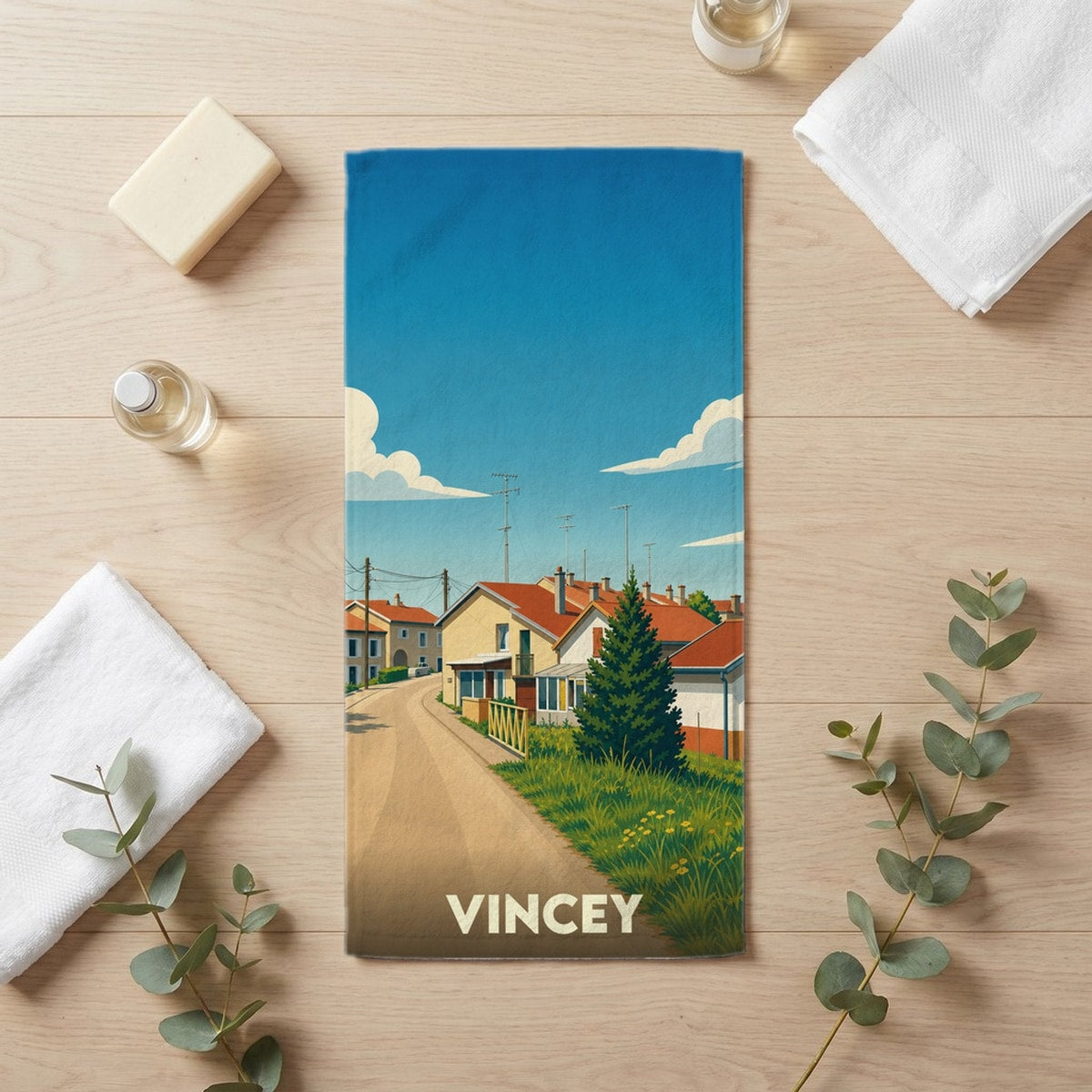 Serviette de bain 30 cm x 60 cm souvenir de Vincey