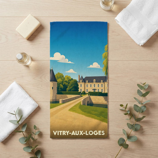 Serviette de bain 30 cm x 60 cm souvenir de Vitry-aux-Loges