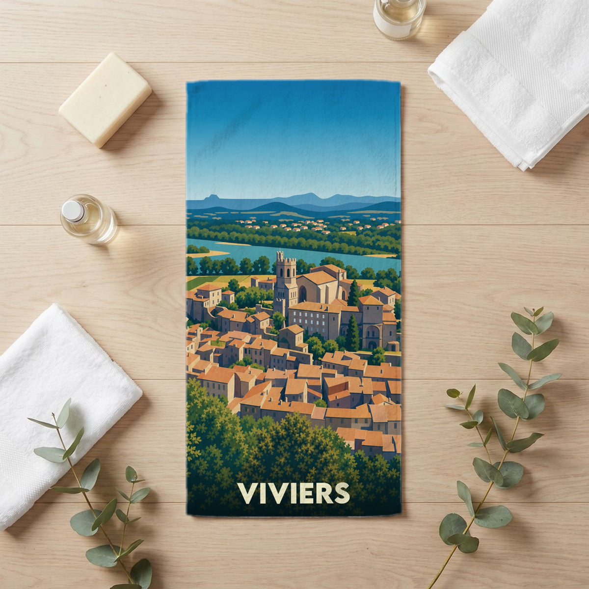 Serviette de bain 30 cm x 60 cm souvenir de Viviers