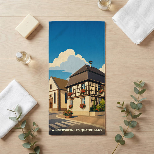 Serviette de bain 30 cm x 60 cm souvenir de Wingersheim les Quatre Bans