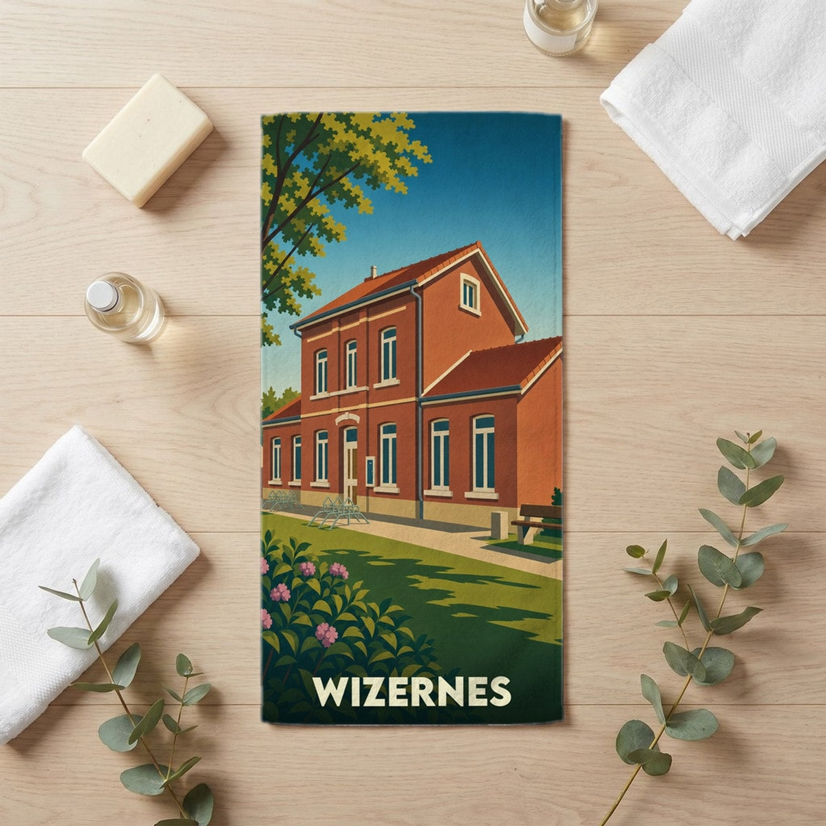 Serviette de bain 30 cm x 60 cm souvenir de Wizernes