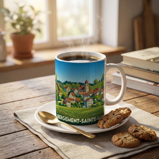 Mug souvenir de Labergement-Sainte-Marie illustré d'un paysage de village coloré.