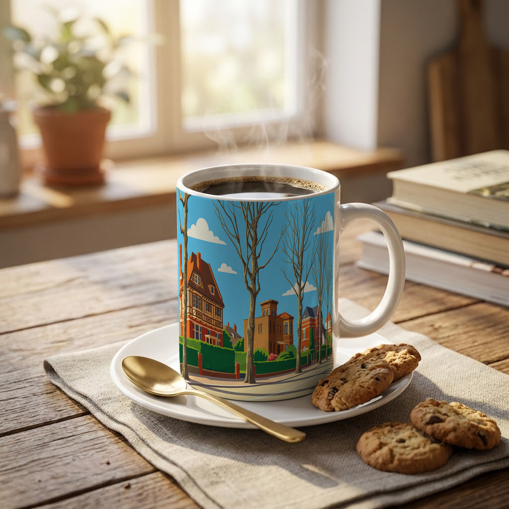 Mug souvenir de la ville de Lambersart avec une illustration stylisée.