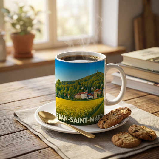 Mug souvenir de la ville de Le Ban-Saint-Martin orné d'une illustration paysagère stylisée.