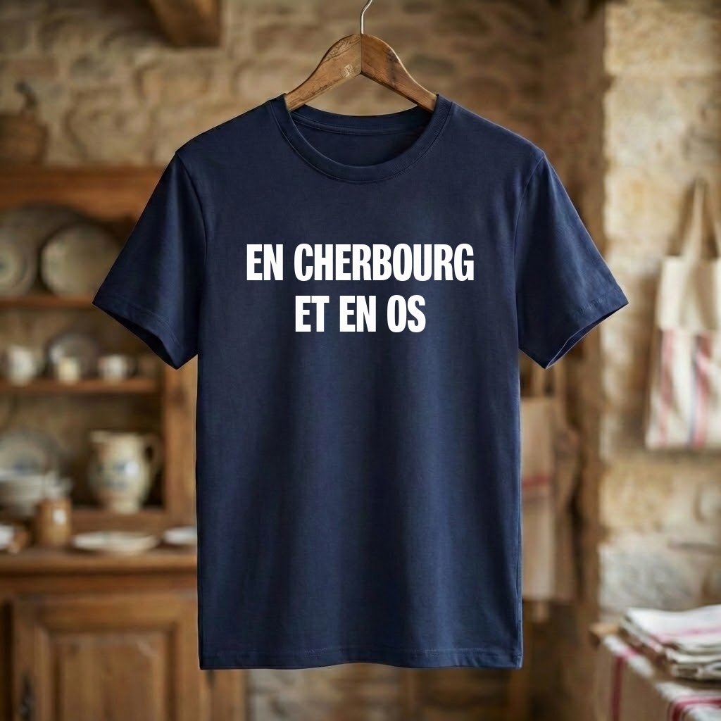 T-shirt souvenir de la ville de Cherbourg avec l'inscription "EN CHERBOURG ET EN OS".