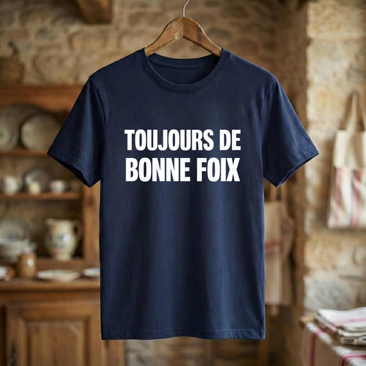 T-shirt souvenir de la ville de Foix avec l'inscription "TOUJOURS DE BONNE FOIX".