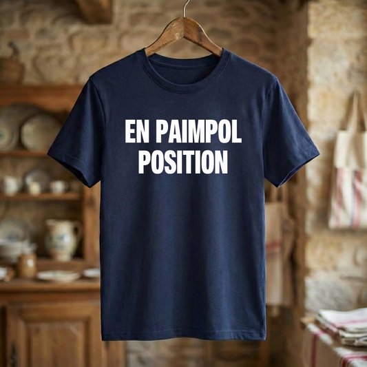 Tee-shirt souvenir de la ville de Paimpol arborant l'inscription « EN PAIMPOL POSITION ».