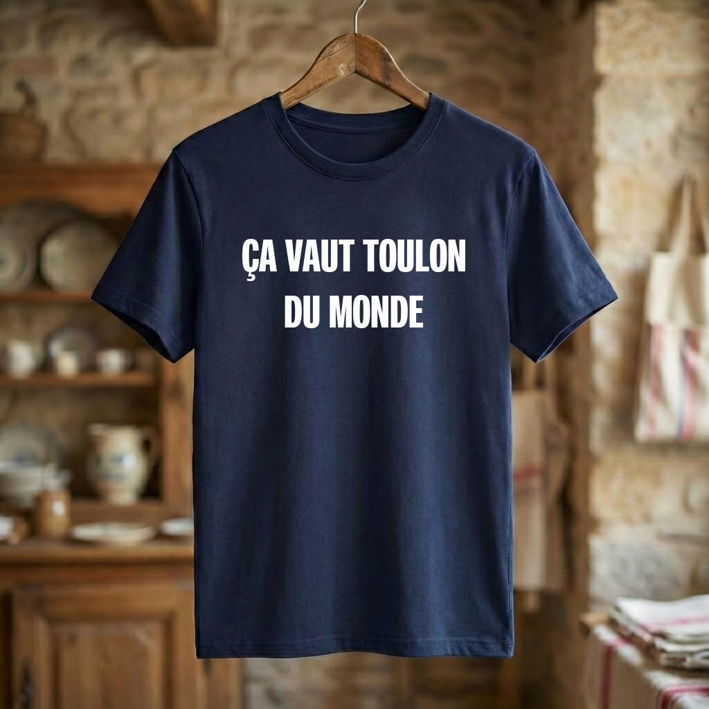 T-shirt souvenir de la ville de Toulon avec l'inscription "ÇA VAUT TOULON DU MONDE".