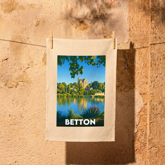 Torchon souvenir de la ville de Betton avec une illustration stylisée.