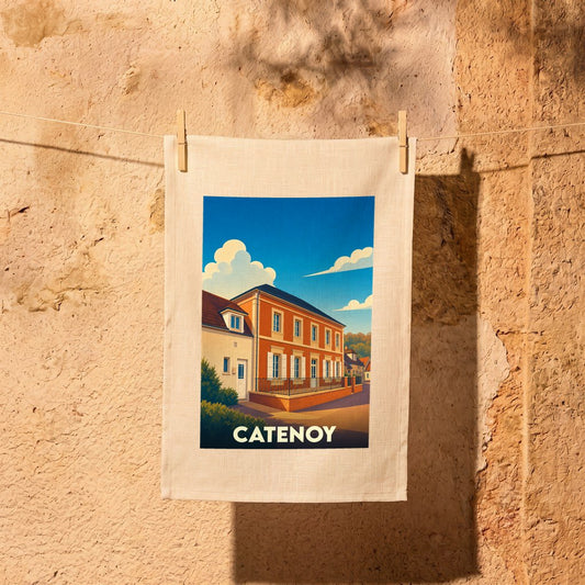 Torchon souvenir de la ville de Catenoy avec une illustration stylisée.