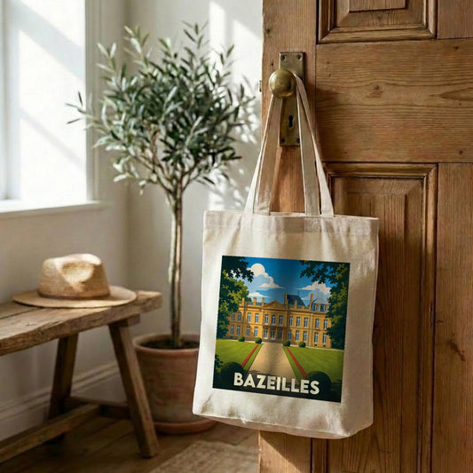 Tote bag souvenir de la ville de Bazeilles avec une illustration stylisée de son château.