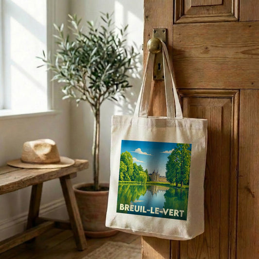 Tote bag souvenir de la ville de Breuil-le-Vert avec une illustration stylisée.