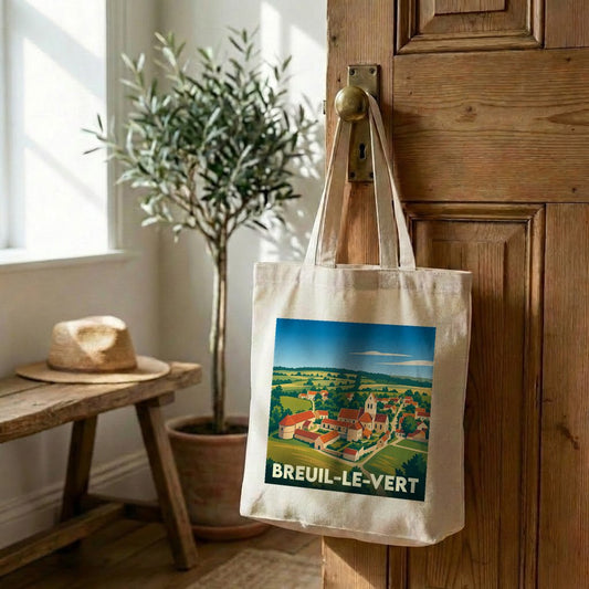 Tote bag souvenir de la ville de Breuil-le-Vert avec une illustration stylisée.