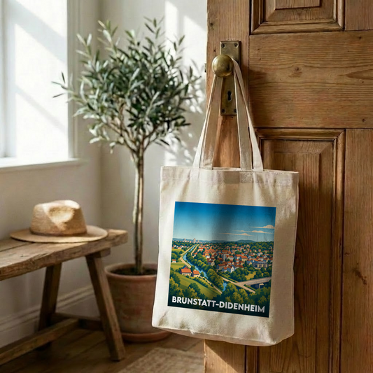 Tote bag souvenir de la ville de Brunstatt-Didenheim avec une illustration stylisée.