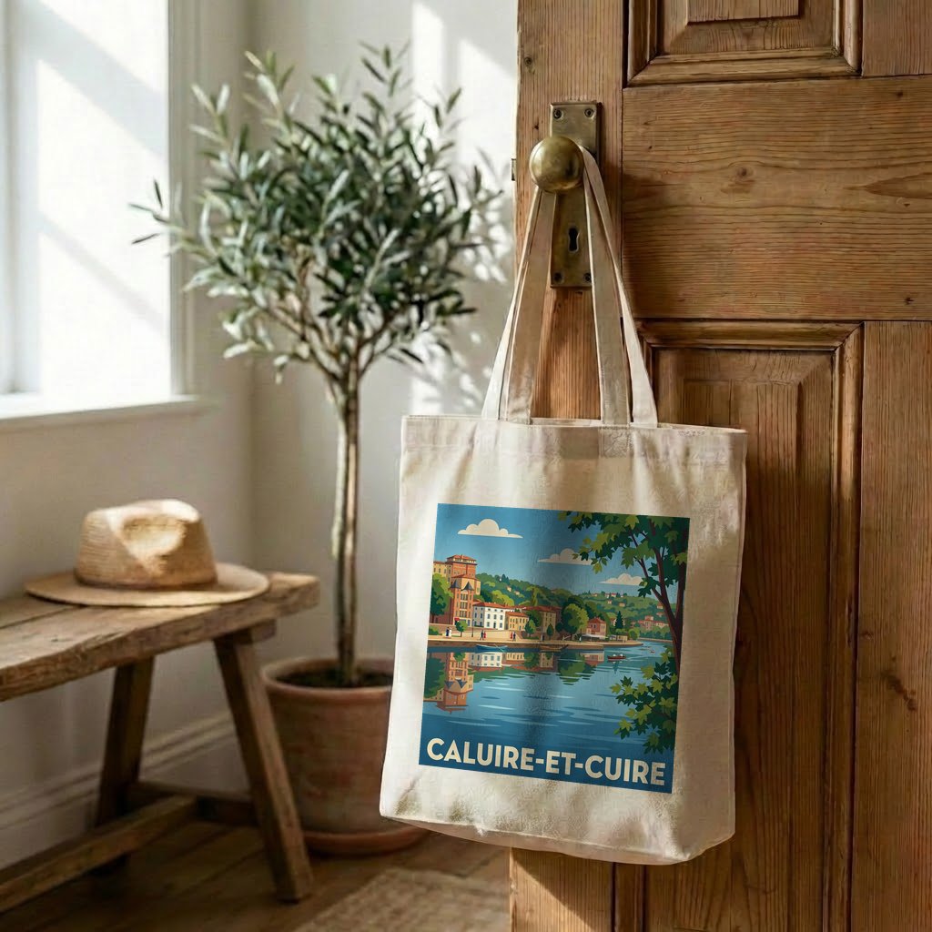 Tote bag souvenir de la ville de Caluire-et-Cuire avec une illustration stylisée.