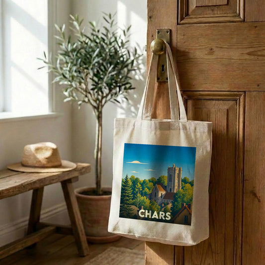 Tote bag souvenir de la ville de Chars avec une illustration stylisée.